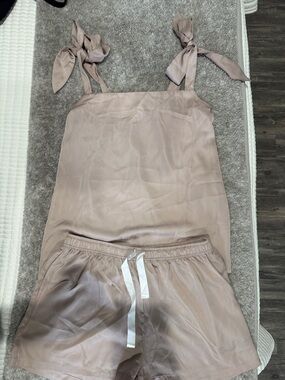 Women's Satin Tie-Shoulder Pajama Set in Dusty Mauve
